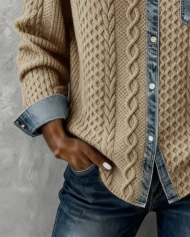 CAMISA MANGA LARGA CON PATCHWORK DENIM