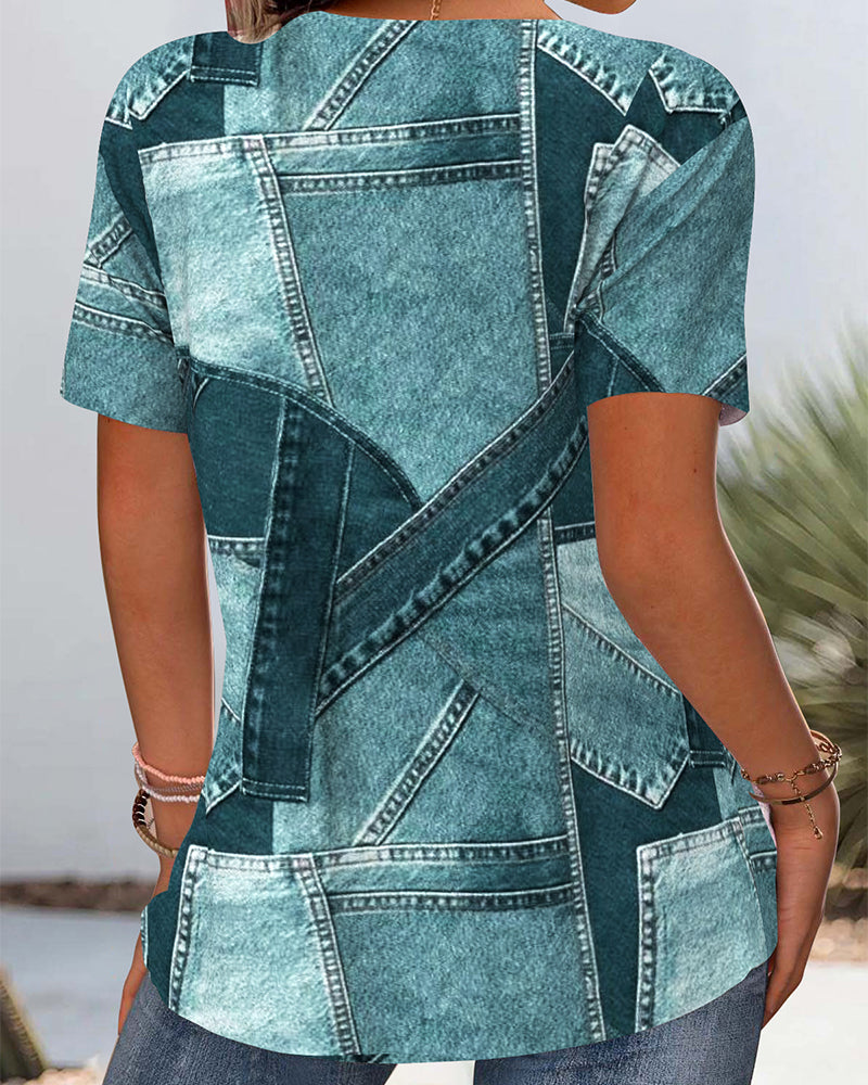 BLUSA VINTAGE DENIM CONTRASTE CALADA