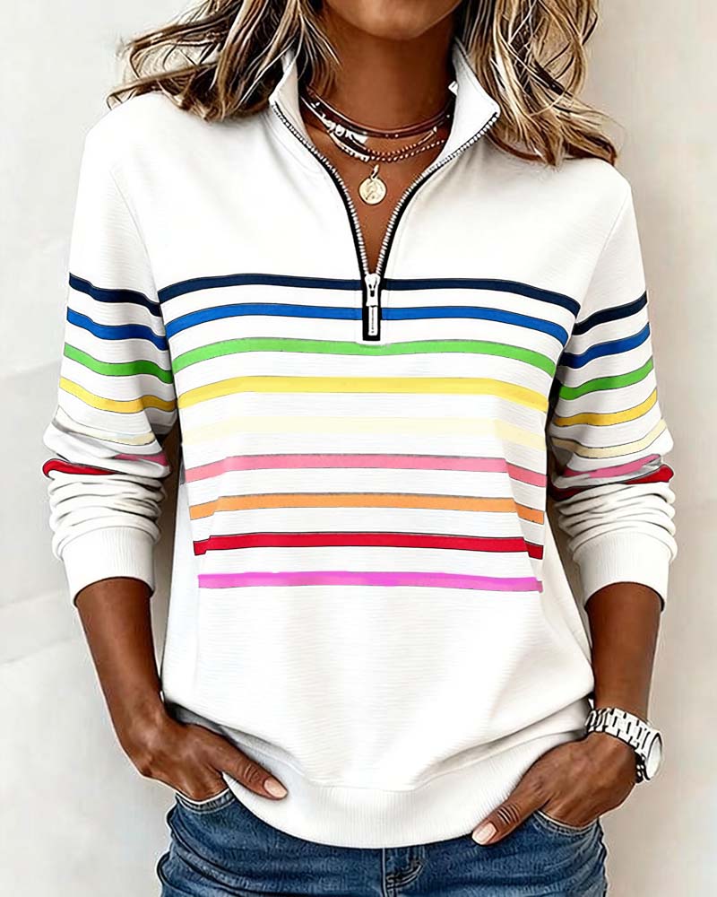 SUDADERA CON CUELLO CON CREMALLERA CON MITAD CON RAYAS ARCOÍRIS MODERNO