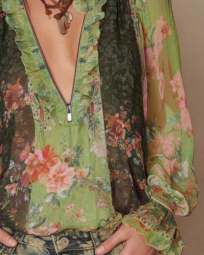 MEDIA CREMALLERA ESTAMPADO FLORAL BLUSA