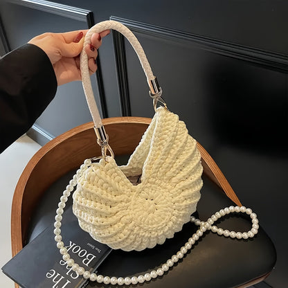TAMARA | BOLSO GRANDE TRENZADO CON CORREA DE CADENA - BLANCO CREMA