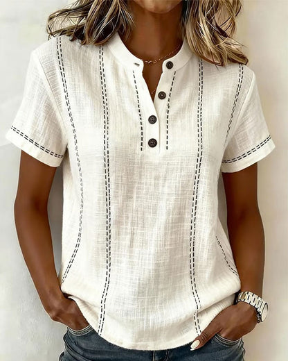 CAMISETA MODERNO CASUAL BOTÓN CUELLO DE V