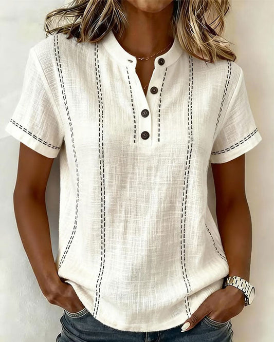CAMISETA MODERNO CASUAL BOTÓN CUELLO DE V