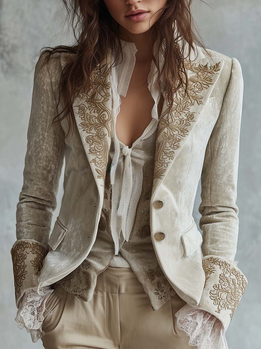 CONSTANCE | BLAZER MARFIL BORDADO DE SASTRERÍA