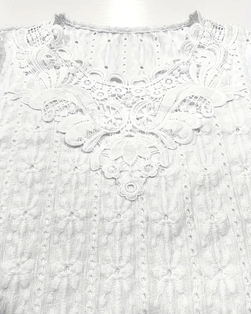 BLUSA CUELLO REDONDO ENCAJE CROCHÉ MANGA CORTA