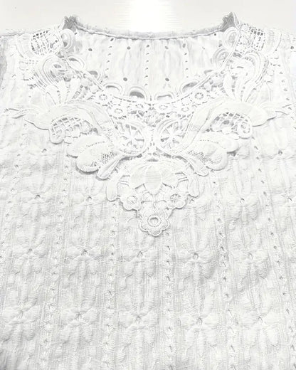 BLUSA CUELLO REDONDO ENCAJE CROCHÉ MANGA CORTA