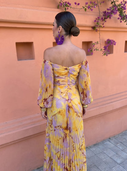 GREGORIA | VESTIDO LARGO FLORAL CON ESCOTE PRONUNCIADO
