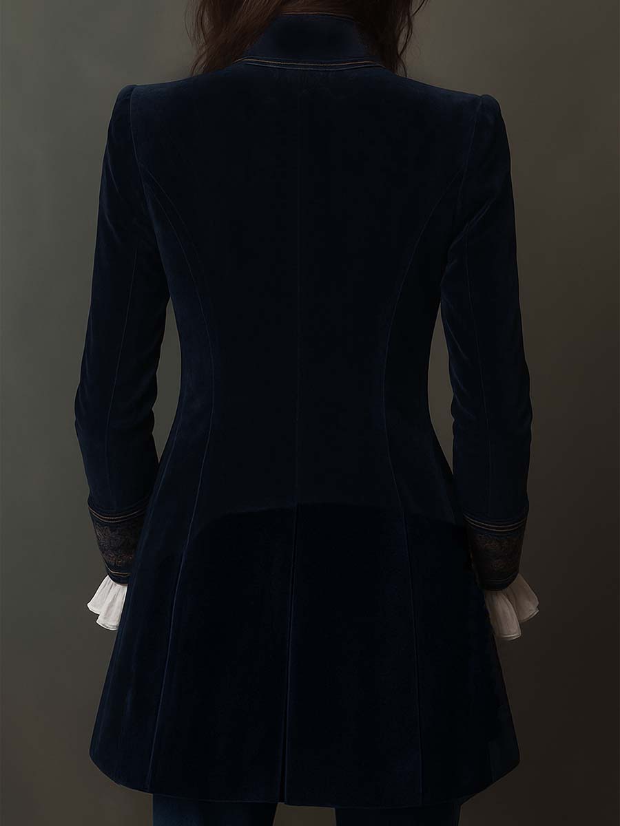 ATHÉNAÏS | CHAQUETA LARGA VINTAGE BORDADA EN AZUL MARINO