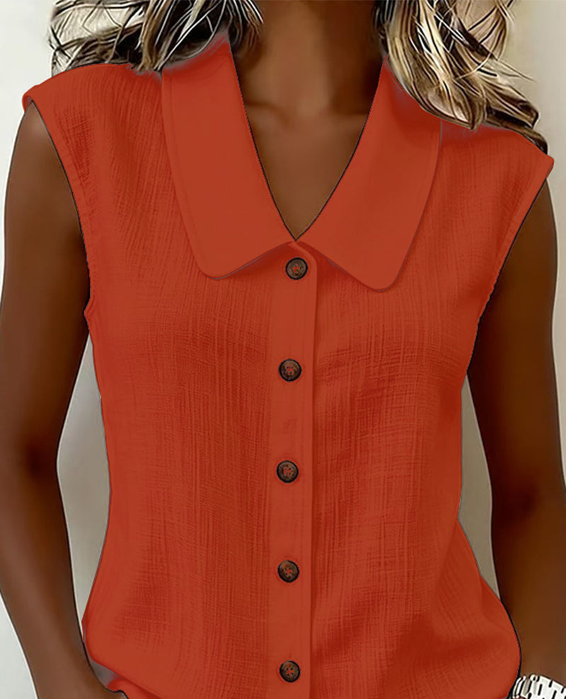 CAMISA SIN MANGAS CUELLO DE LINO Y ALGODÓN
