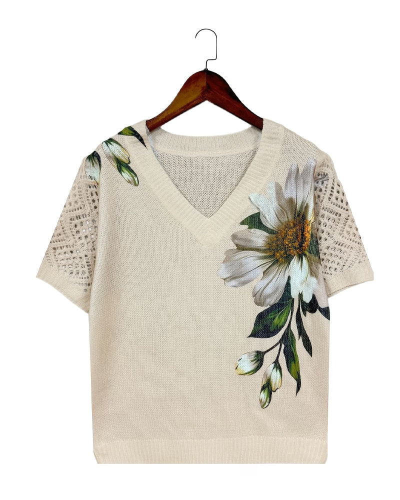 JERSEY CUELLO DE V DE PUNTO FLORAL