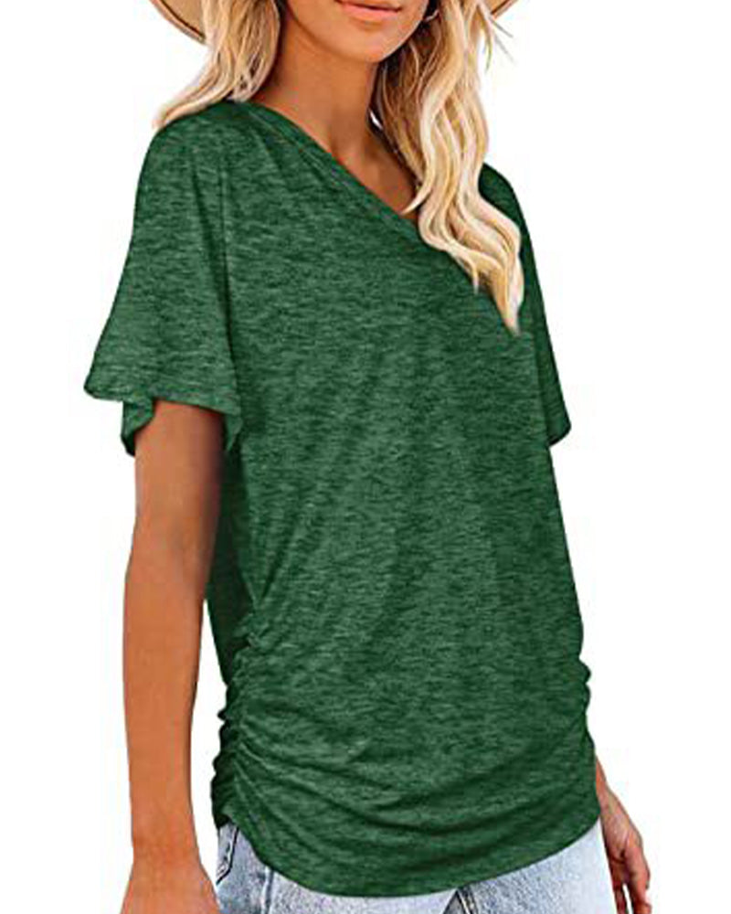 CAMISETA PLISADO LISO CUELLO DE V