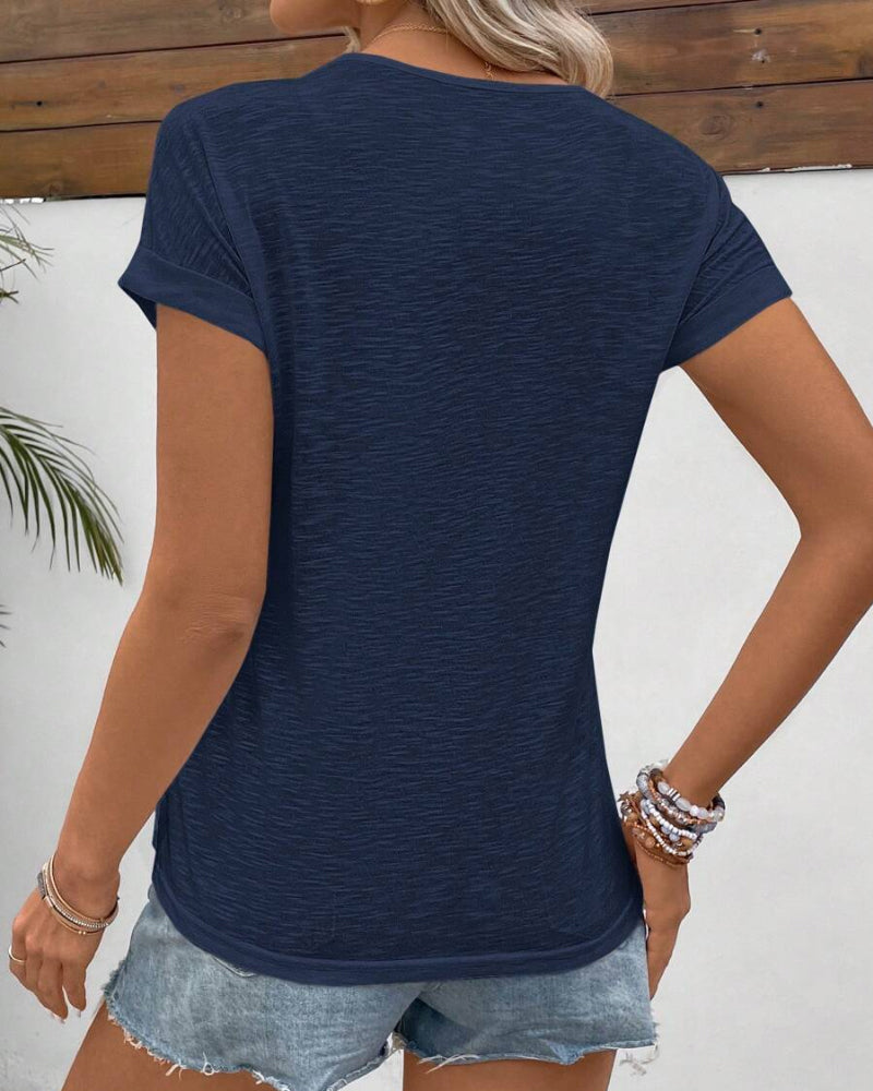 CAMISETA CUELLO REDONDO COLOR LISO CON MANGA CORTA