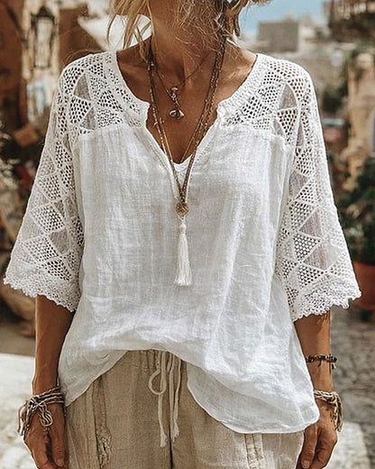 BLUSA LISA CON PANELES CUELLO DE V