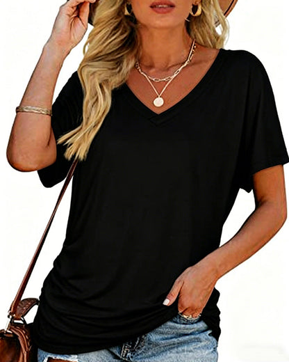 CAMISETA PLISADO LISO CUELLO DE V