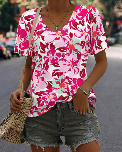 CAMISETA CUELLO DE V CÓMODO MANGA CORTA