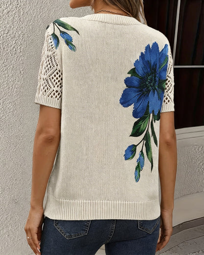 JERSEY CUELLO DE V DE PUNTO FLORAL