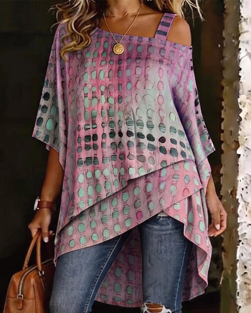 BLUSA ESTAMPADO LUNARES UN HOMBRO ASIMÉTRICA