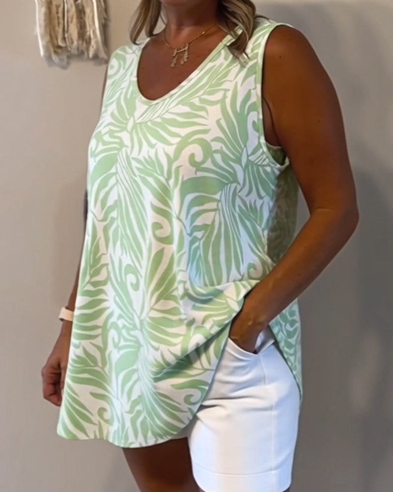 TOPS DE TIRANTES CORTE HOLGADO ESTAMPADO VEGETAL