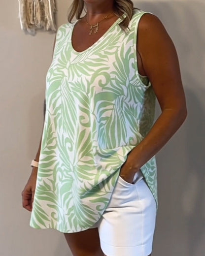 TOPS DE TIRANTES CORTE HOLGADO ESTAMPADO VEGETAL