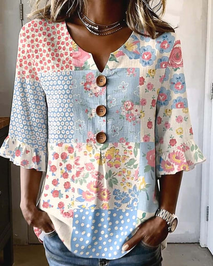 BLUSA MANGA CORTA ESTAMPADO FLORAL PATCHWORK