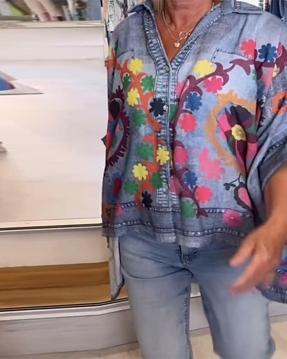 BLUSA ESTAMPADO ASIMÉTRICO FALSO DENIM