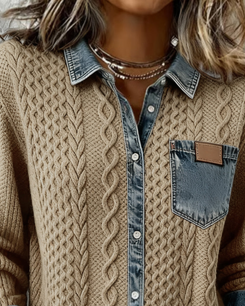 CAMISA MANGA LARGA CON PATCHWORK DENIM