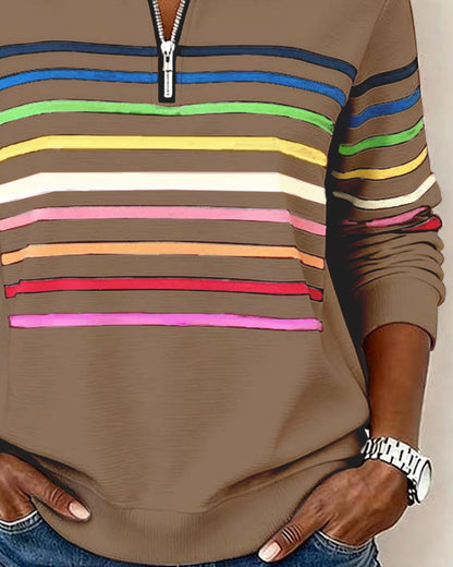 SUDADERA CON CUELLO CON CREMALLERA CON MITAD CON RAYAS ARCOÍRIS MODERNO
