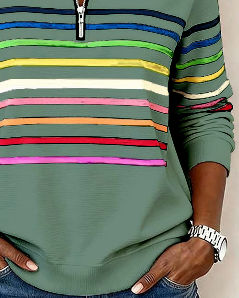 SUDADERA CON CUELLO CON CREMALLERA CON MITAD CON RAYAS ARCOÍRIS MODERNO