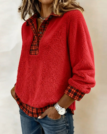 TOP CUELLO CON CUADROS PATCHWORK COLOR LISO