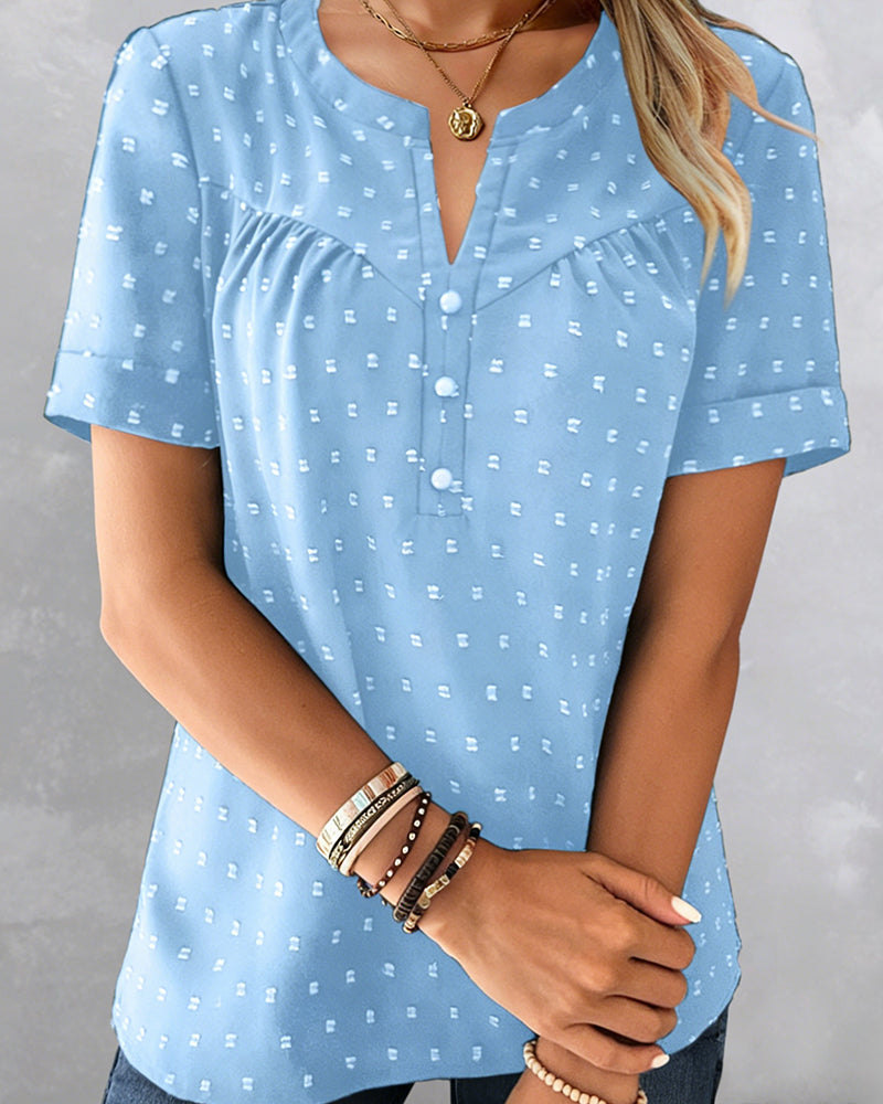 BLUSA JACQUARD CUELLO DE V MEDIO-TAPETA MANGA CORTA