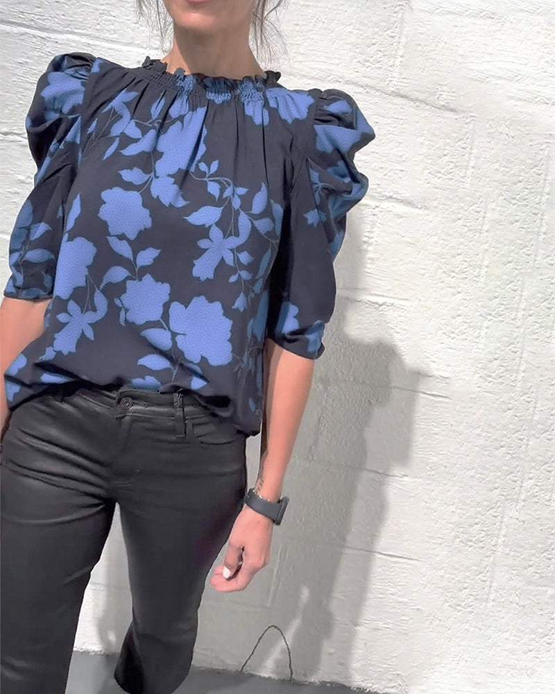 BLUSA MANGA ABULLONADA VOLANTE
