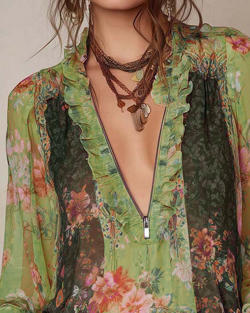 MEDIA CREMALLERA ESTAMPADO FLORAL BLUSA