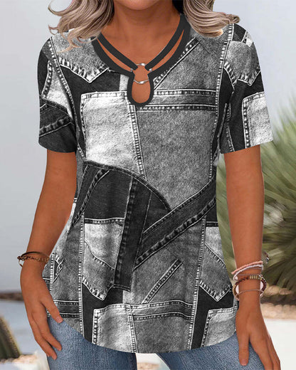BLUSA VINTAGE DENIM CONTRASTE CALADA