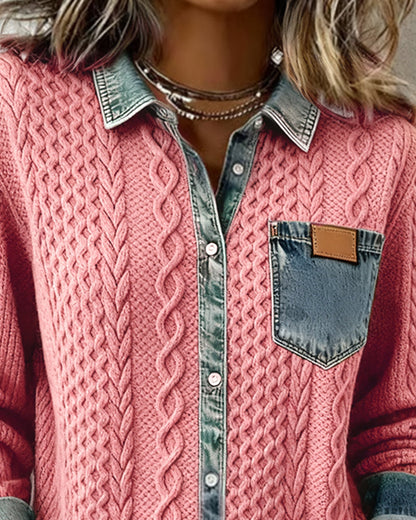 CAMISA MANGA LARGA CON PATCHWORK DENIM