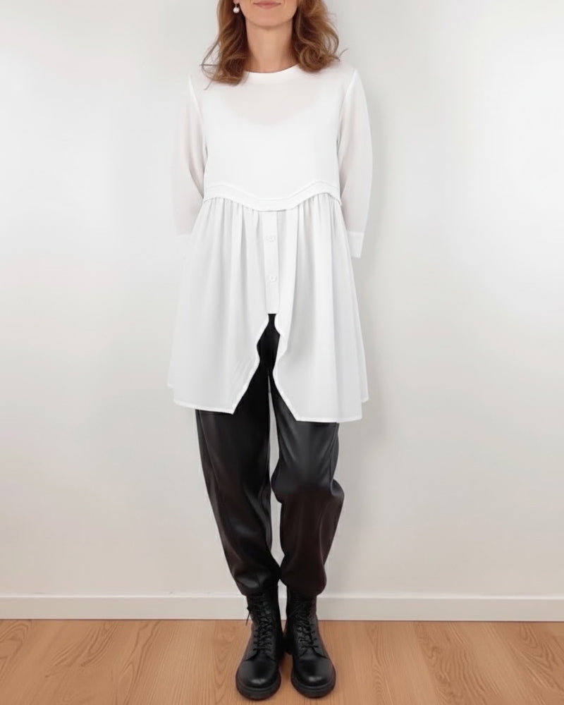 BLUSA LÍNEA A ASIMÉTRICA PLISADO