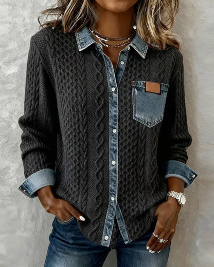 CAMISA MANGA LARGA CON PATCHWORK DENIM