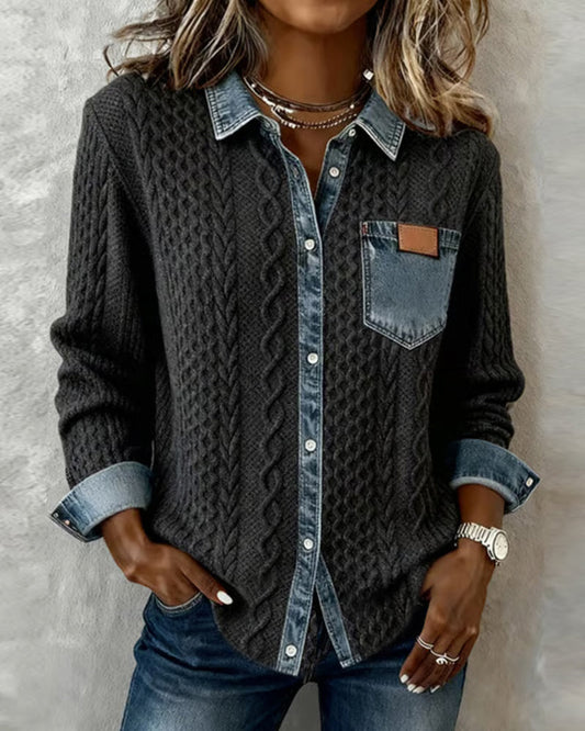 CAMISA MANGA LARGA CON PATCHWORK DENIM