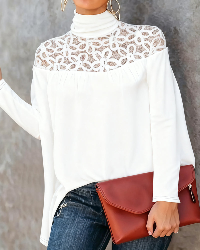 TOP CUELLO ALTO ENCAJE TRANSPARENTE DE PUNTO