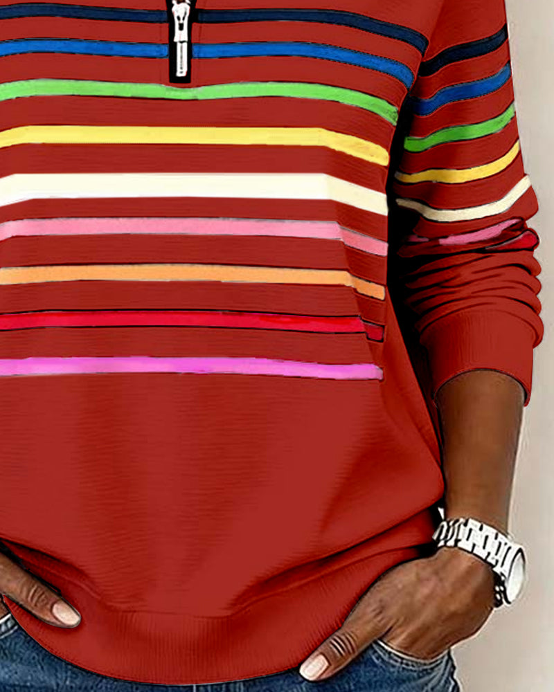 SUDADERA CON CUELLO CON CREMALLERA CON MITAD CON RAYAS ARCOÍRIS MODERNO