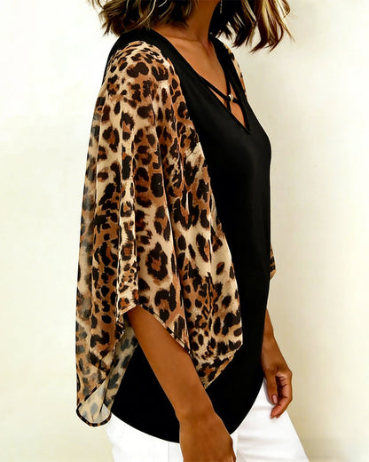 BLUSA MANGA MURCIÉLAGO ESTAMPADO DE LEOPARDO PATCHWORK