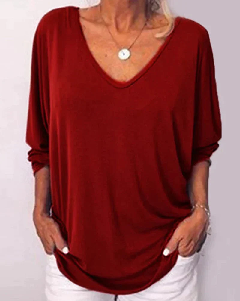 TOP CUELLO DE V ABOTONADO DE LA ESPALDA MANGAS 3/4