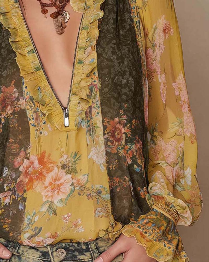 MEDIA CREMALLERA ESTAMPADO FLORAL BLUSA