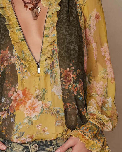 MEDIA CREMALLERA ESTAMPADO FLORAL BLUSA