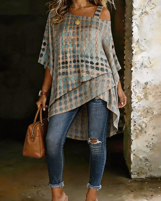 BLUSA ESTAMPADO LUNARES UN HOMBRO ASIMÉTRICA