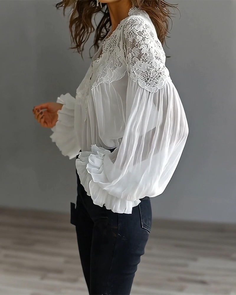 BLUSA ENCAJE PATCHWORK CUELLO DE V
