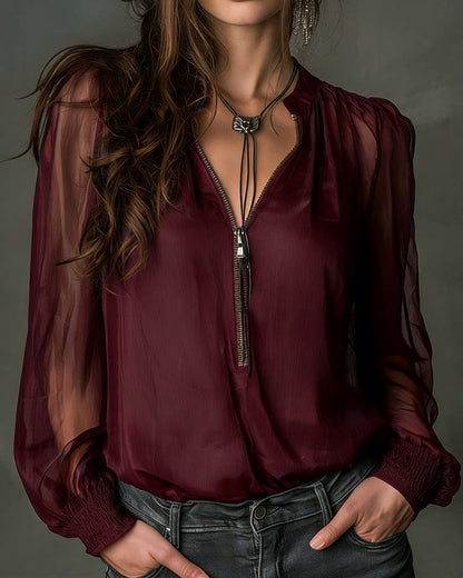 BLUSA MEDIA CREMALLERA PUNTO MANGAS-LARGAS
