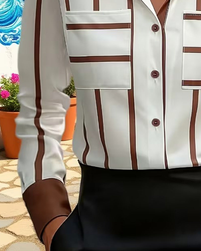 CAMISA A RAYAS BOLSILLO SATÉN CASUAL