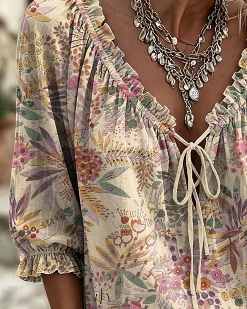 BLUSA CUELLO DE V CON CORDONES
