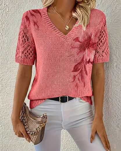 JERSEY CUELLO DE V DE PUNTO FLORAL