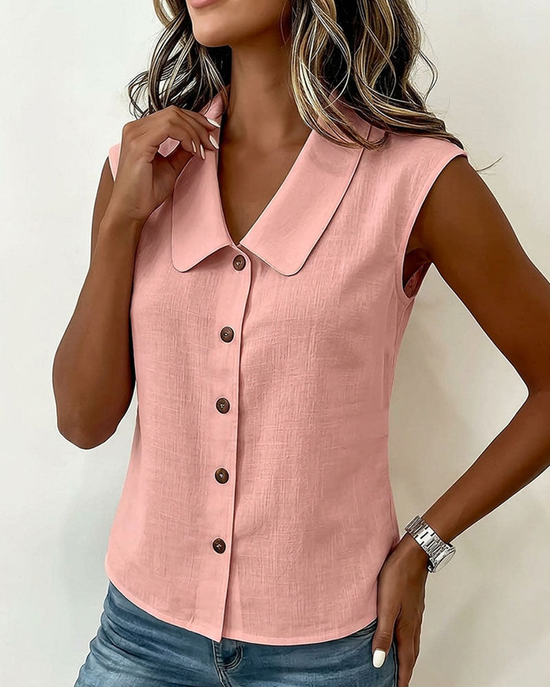 CAMISA SIN MANGAS CUELLO DE LINO Y ALGODÓN